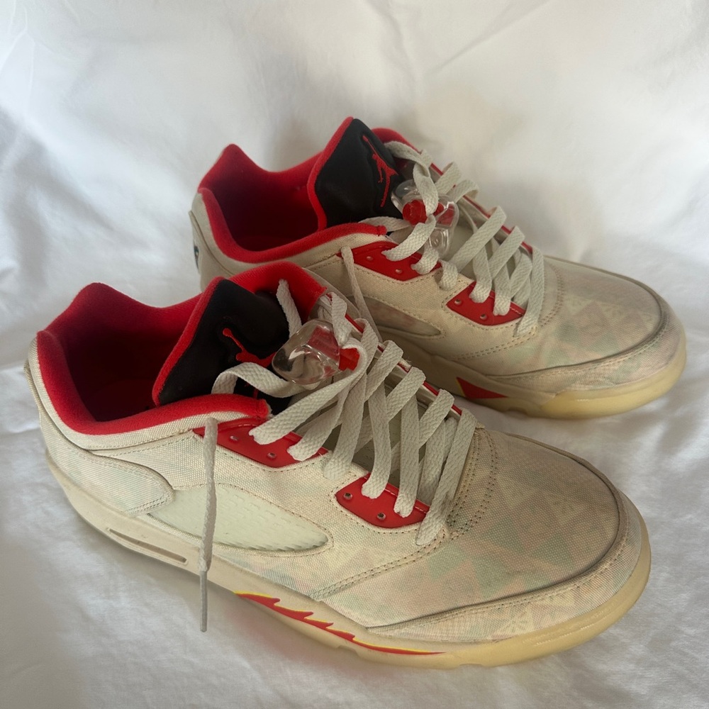 Nike Cream and Red Athletic Shoes